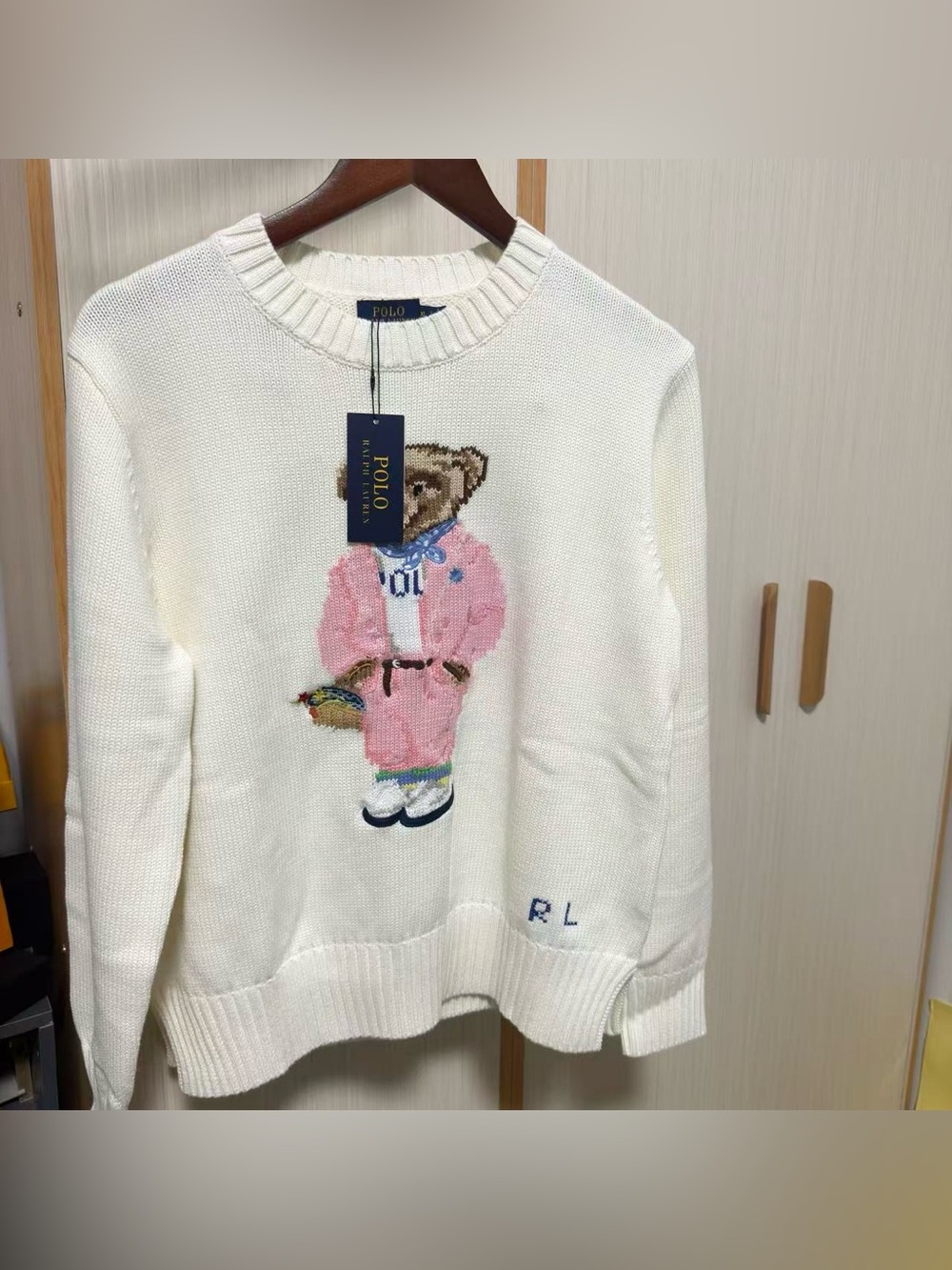 Polo by Ralph Lauren Cream Crewneck Sweater with Pink Bear